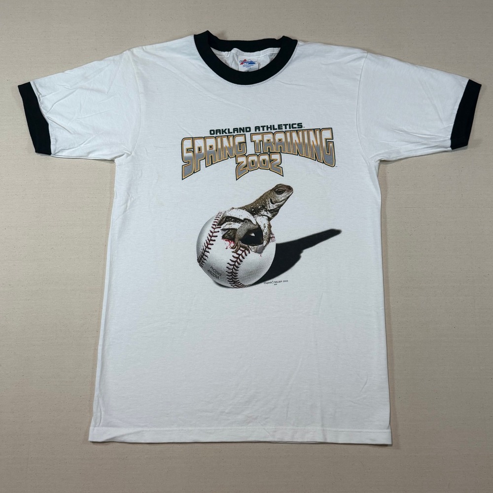 Vintage Oakland Athletics Lizard Spring Training Ringer T-Shirt Medium Majestic